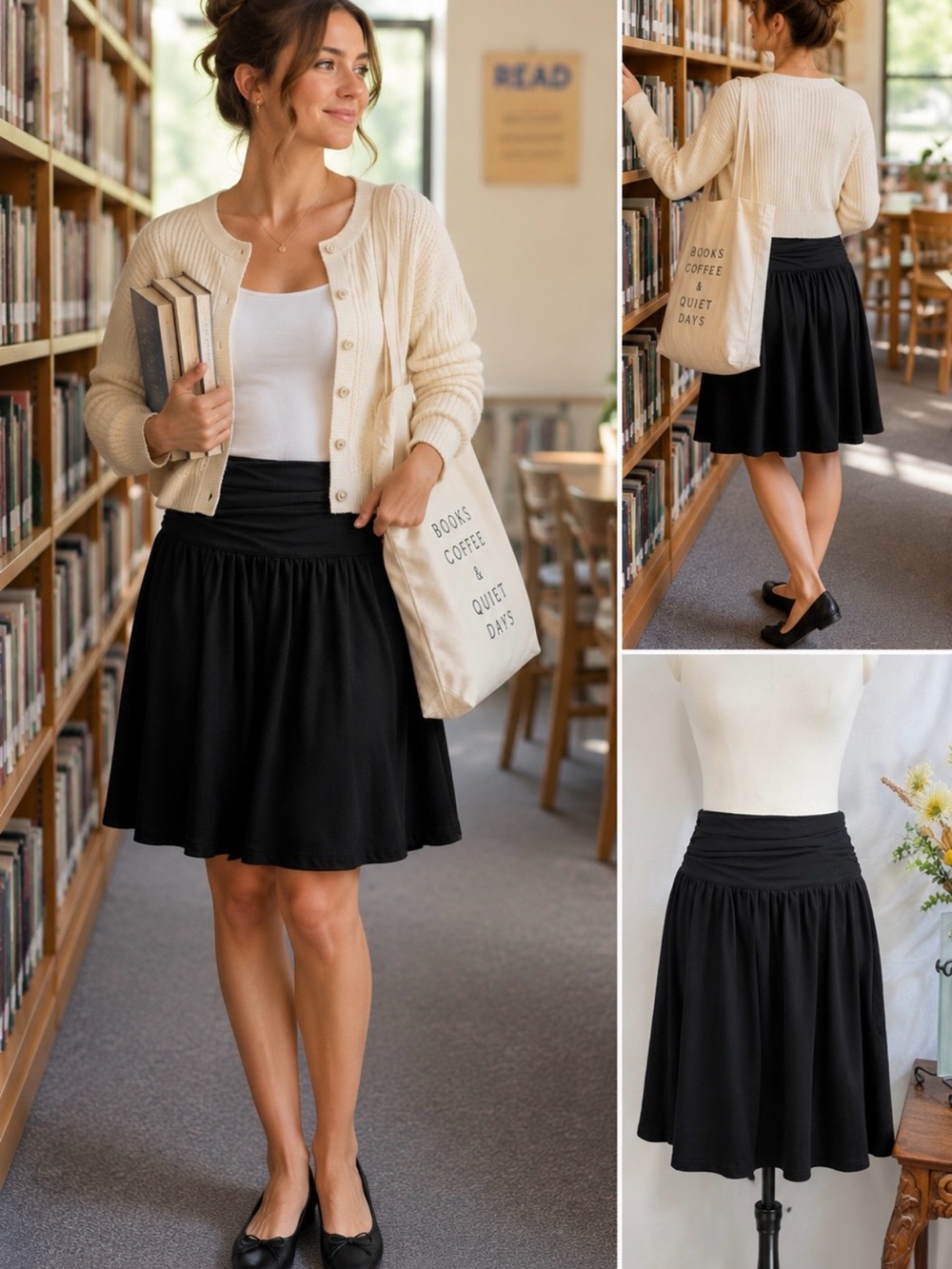 NWT Emery Rose Black Ruched Waist Gathered Midi Skirt Size M💚